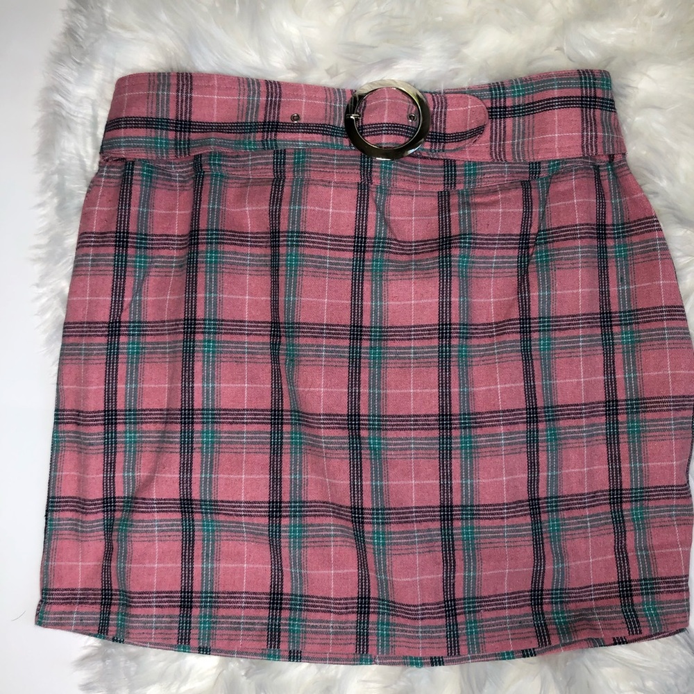 NWT Know One Cares Plaid Pink Mini Skirt